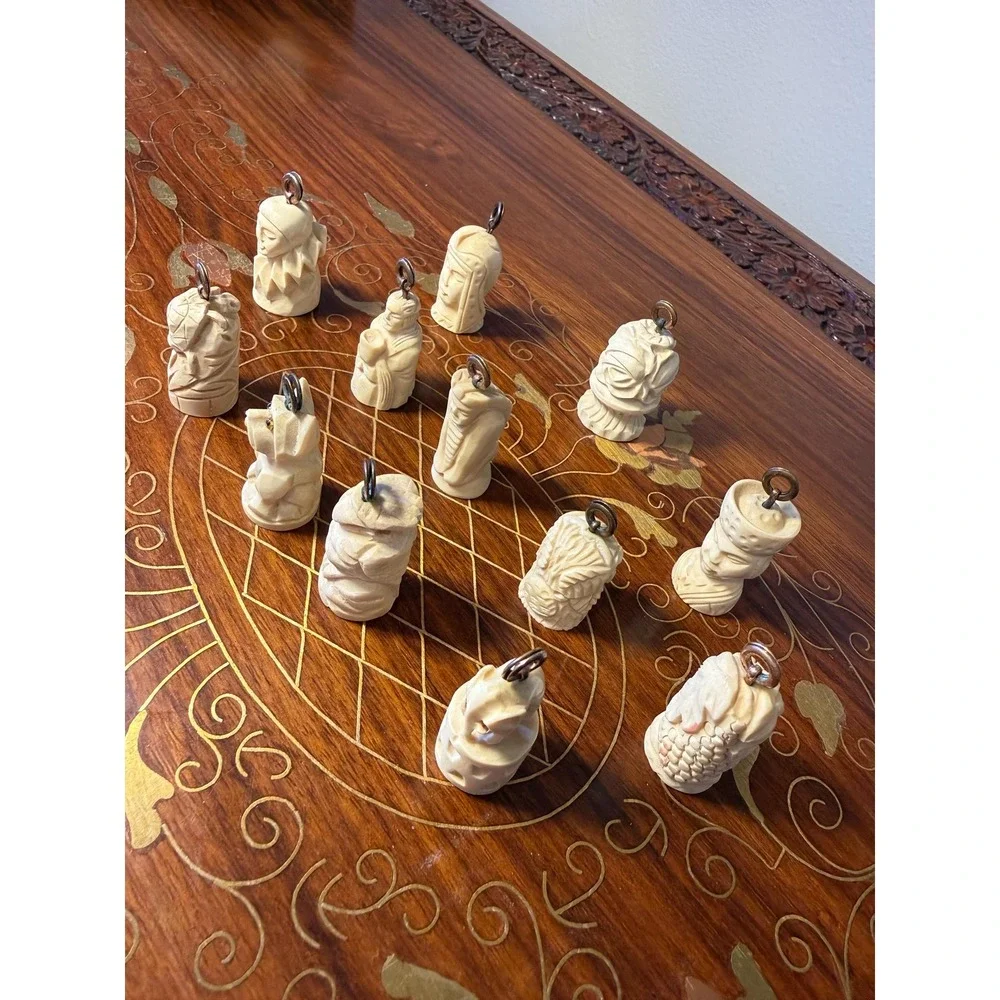 Vintage Austrian Carved Bone Place Card Holders Set of 12‎ Figural Table Pieces